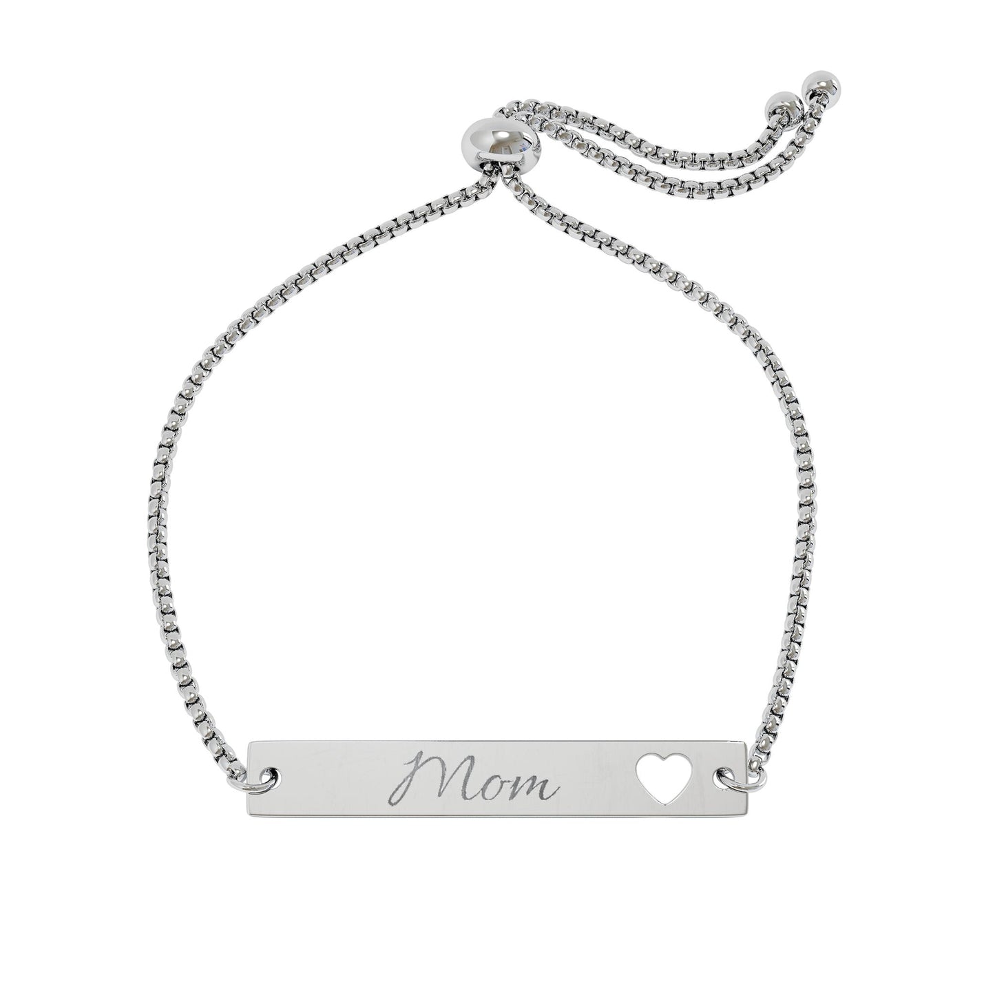 Engravable Heart Cutout Bar Bracelet — Adjustable Personalized Mom Gift