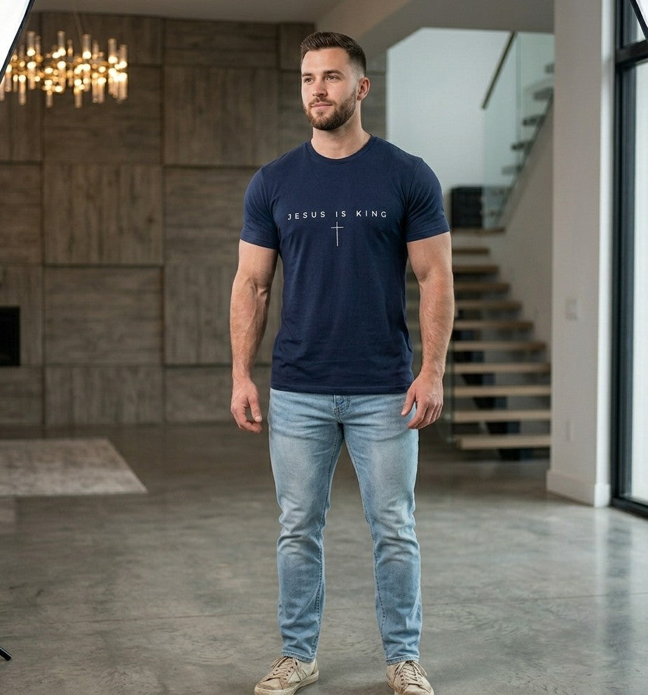 Jesus Is King T-Shirt — Minimal Christian Faith Tee with Cross