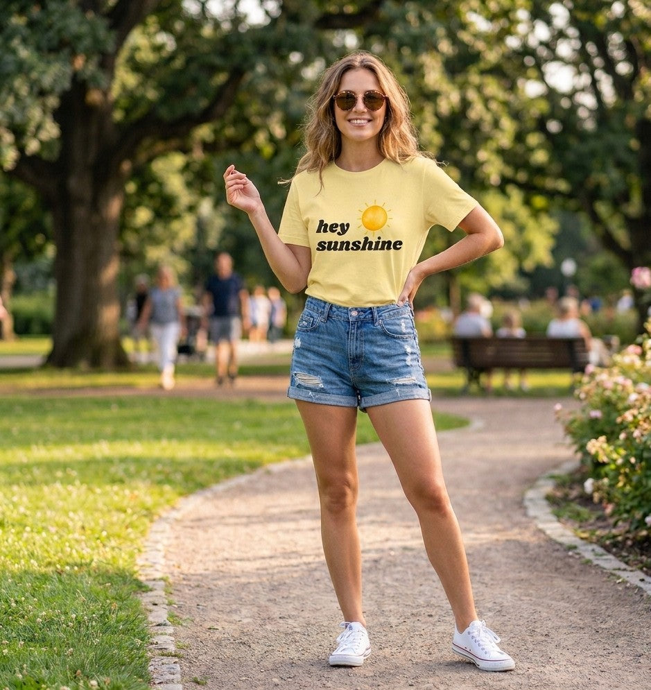 Hey Sunshine T-Shirt — Retro Sun Graphic Tee