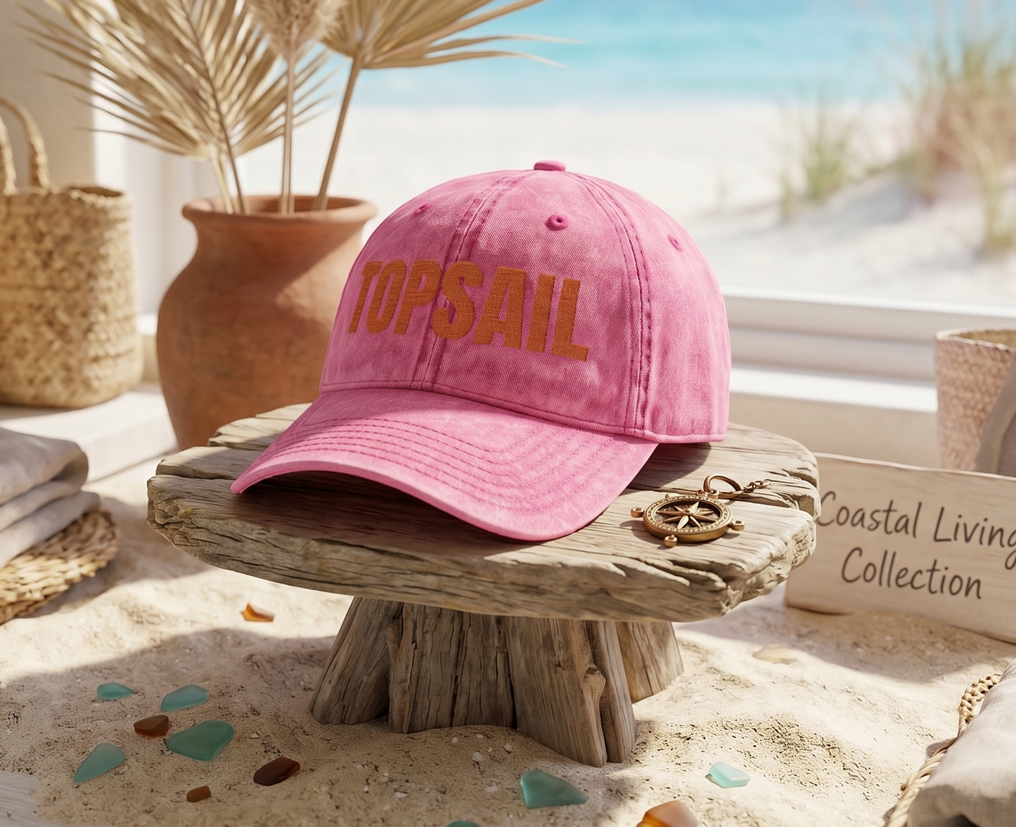 Topsail Embroidered Vintage Cap — Washed Pink Baseball Hat
