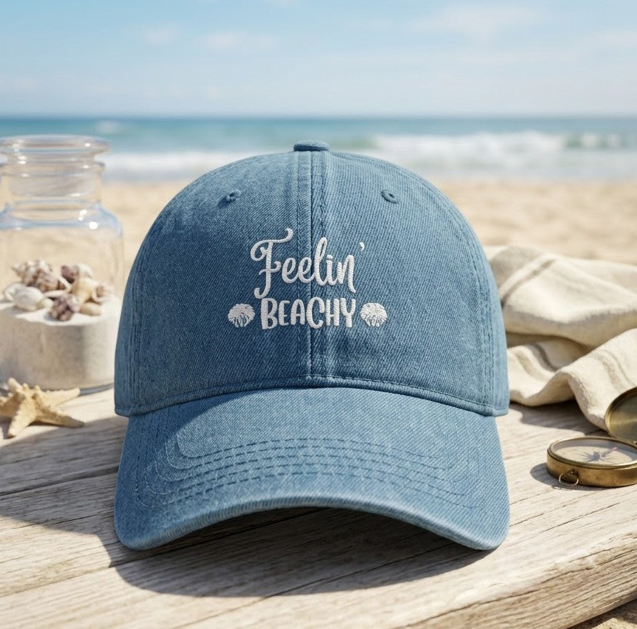Feelin' Beachy Embroidered Hat — Casual Denim Baseball Cap