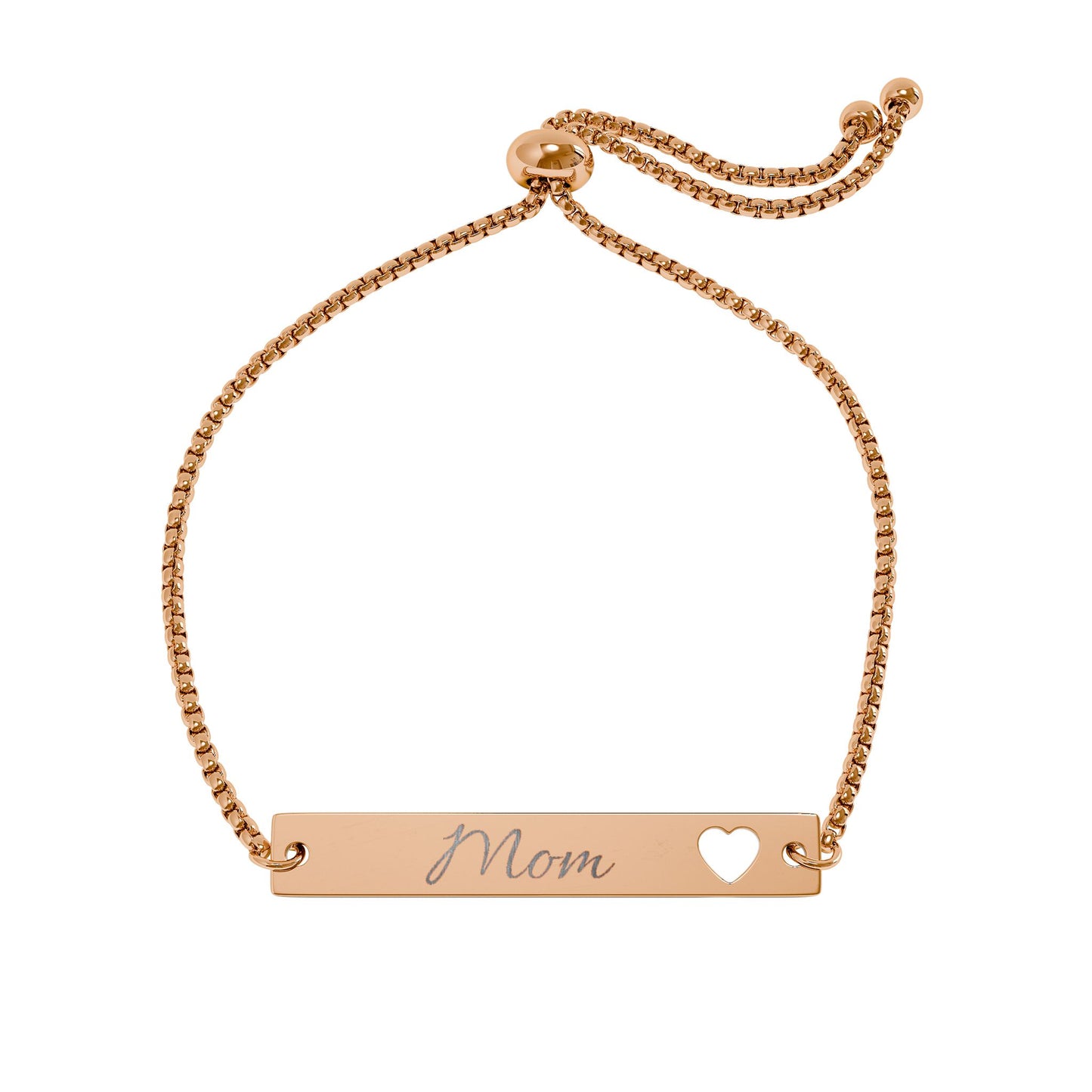 Engravable Heart Cutout Bar Bracelet — Adjustable Personalized Mom Gift