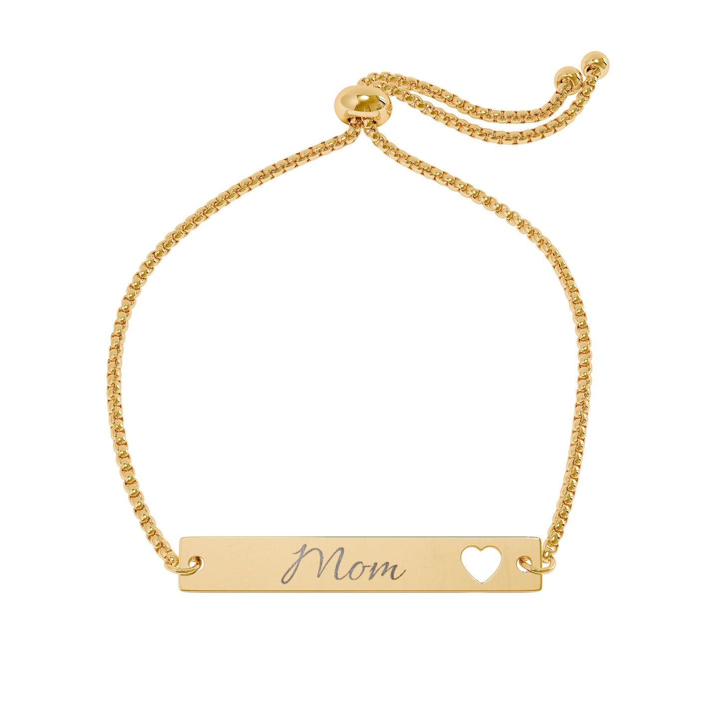 Engravable Heart Cutout Bar Bracelet — Adjustable Personalized Mom Gift