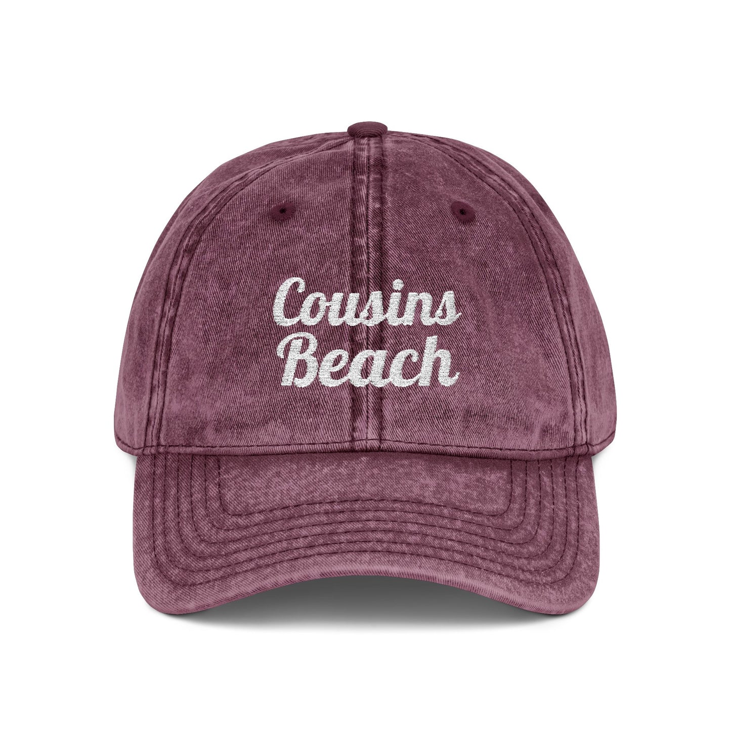 Vintage Embroidered Cap — "Cousins Beach" Distressed Baseball Hat
