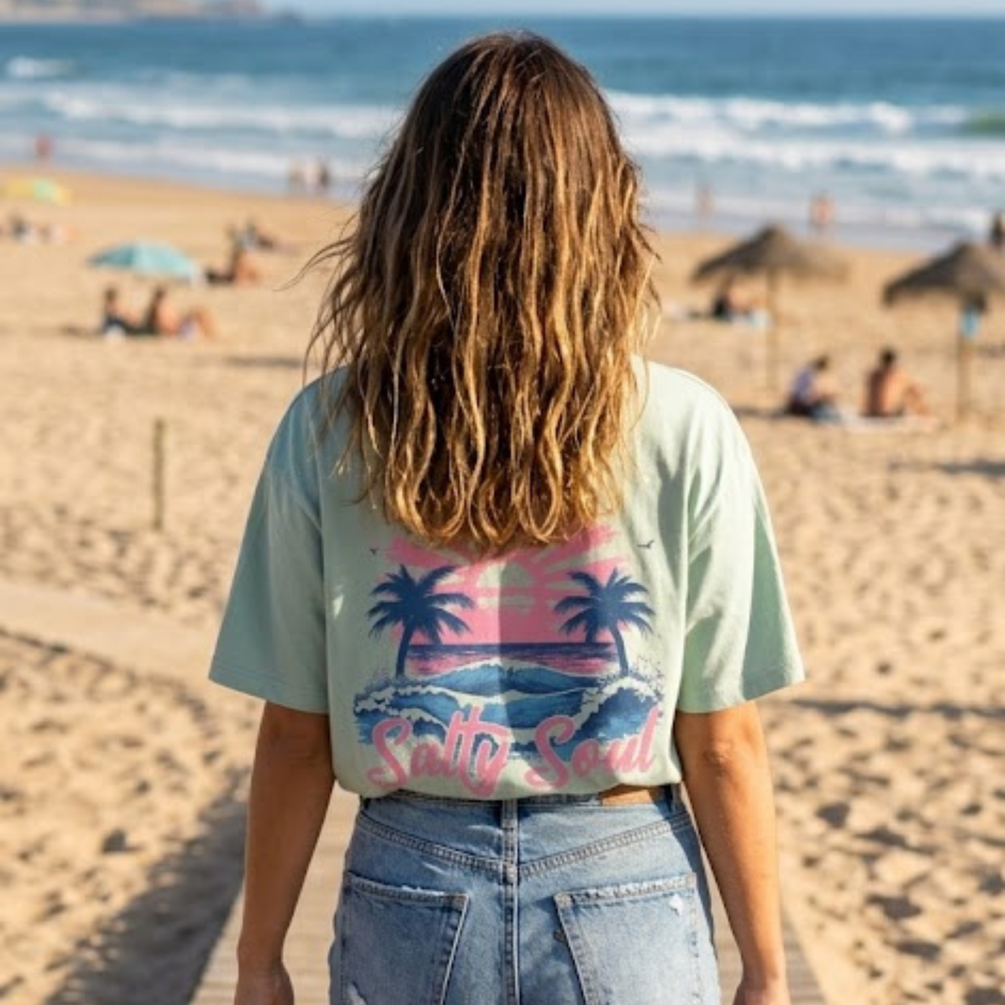 Beach T-Shirt — "Salty Soul" Retro Sunset Tee