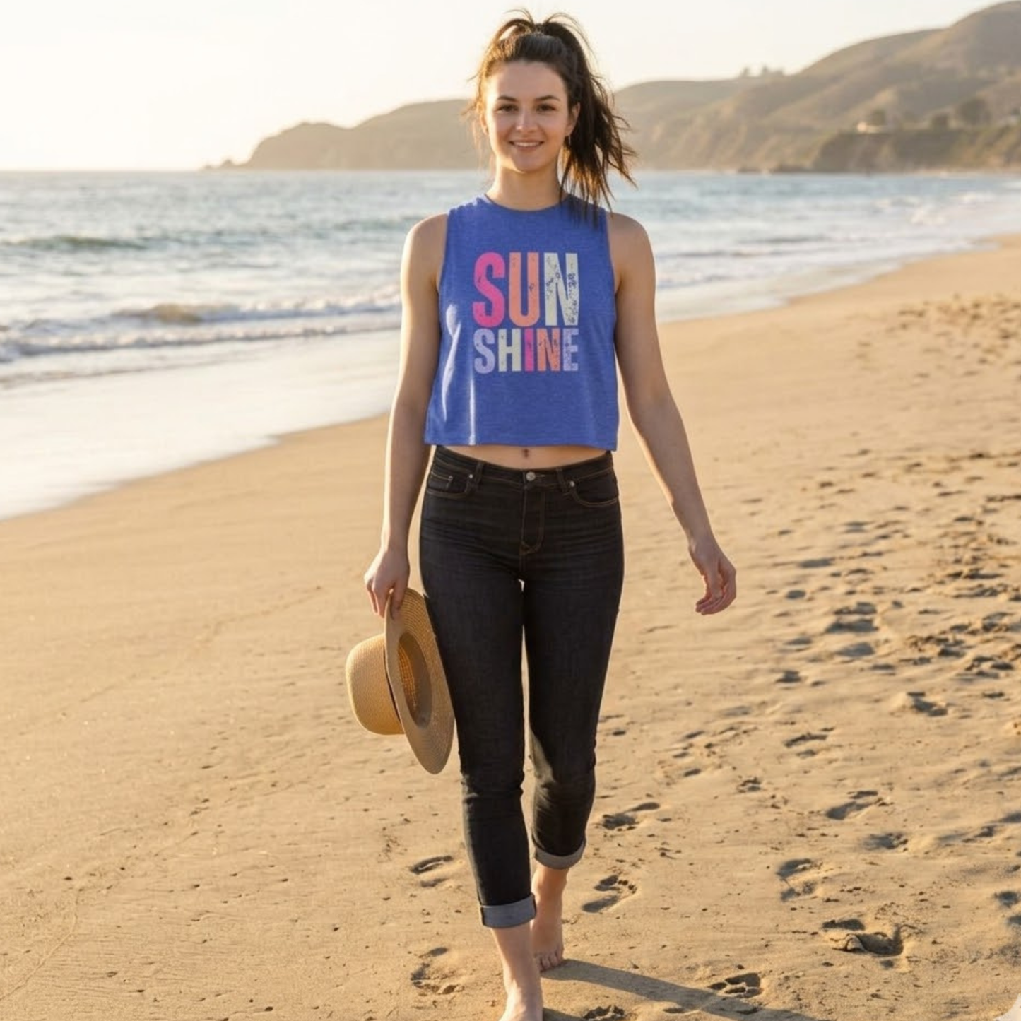 Sunshine Graphic Crop Top – Women’s Retro Colorblock Summer Tank