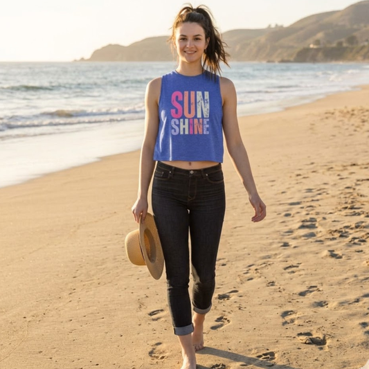 Sunshine Graphic Crop Top – Women’s Retro Colorblock Summer Tank