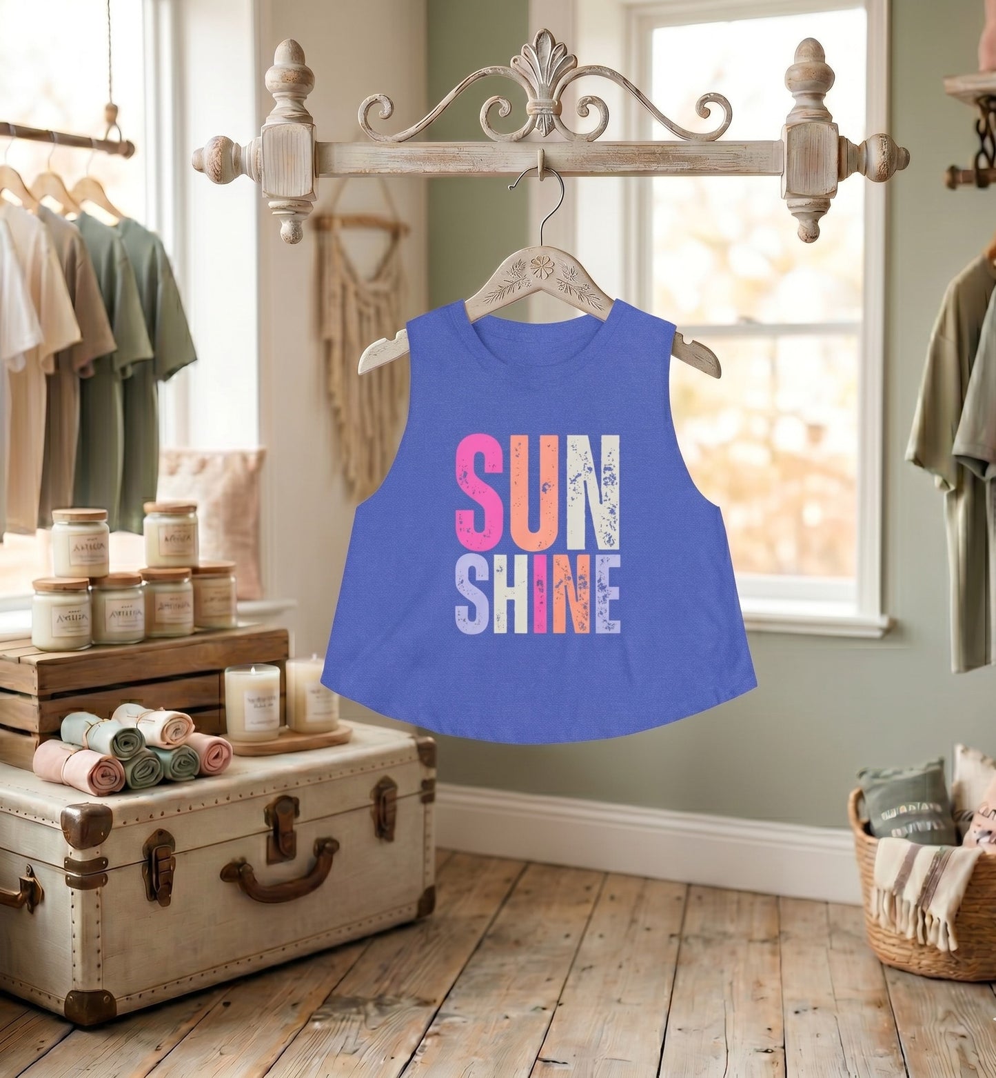 Sunshine Graphic Crop Top – Women’s Retro Colorblock Summer Tank