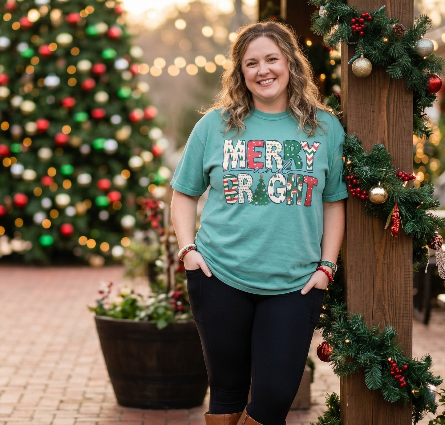 Merry Bright Christmas T-Shirt — Festive Holiday Graphic Tee