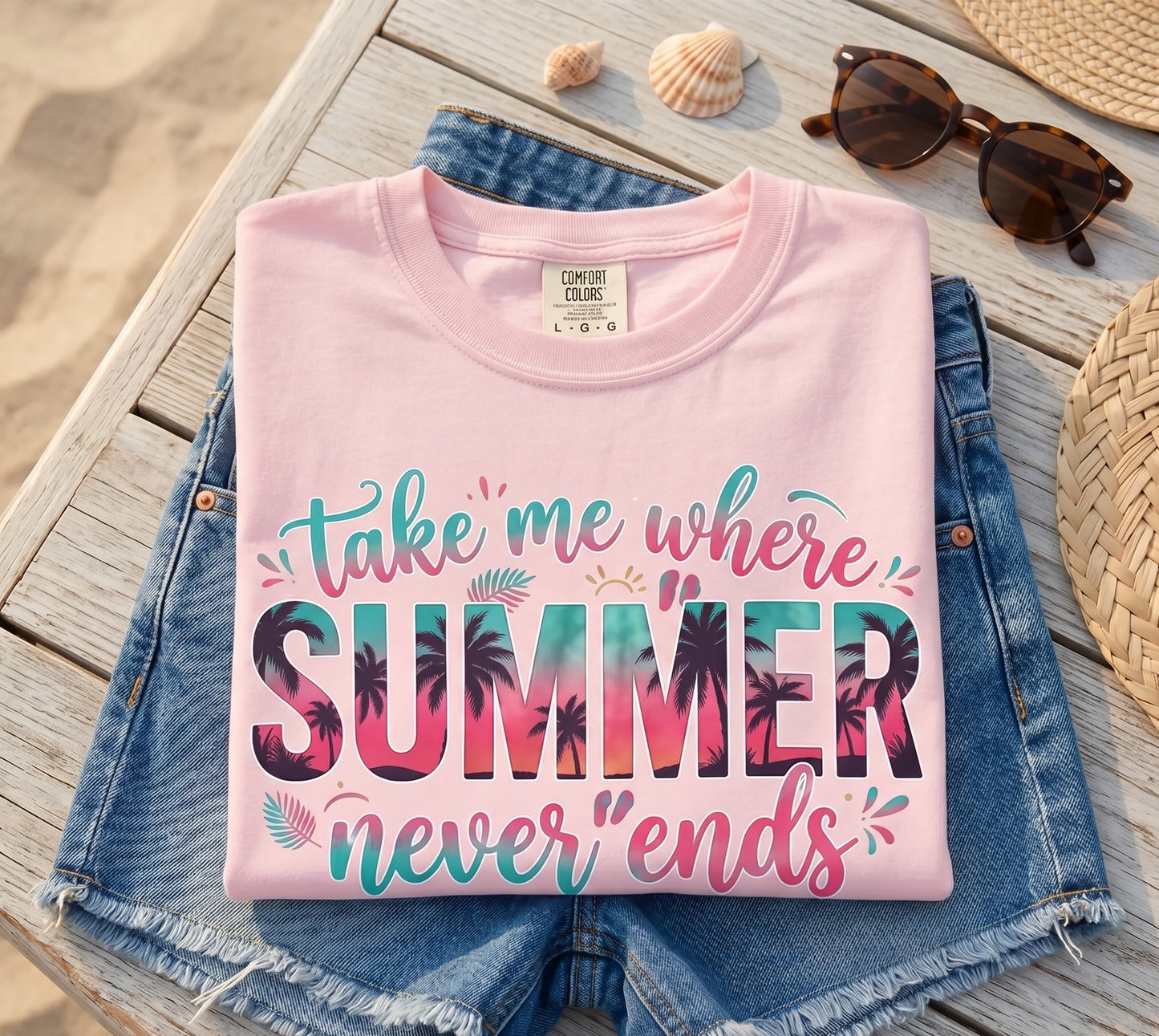 Summer Never Ends T-Shirt — 'Take Me Where Summer Never Ends' Tropical Graphic Tee
