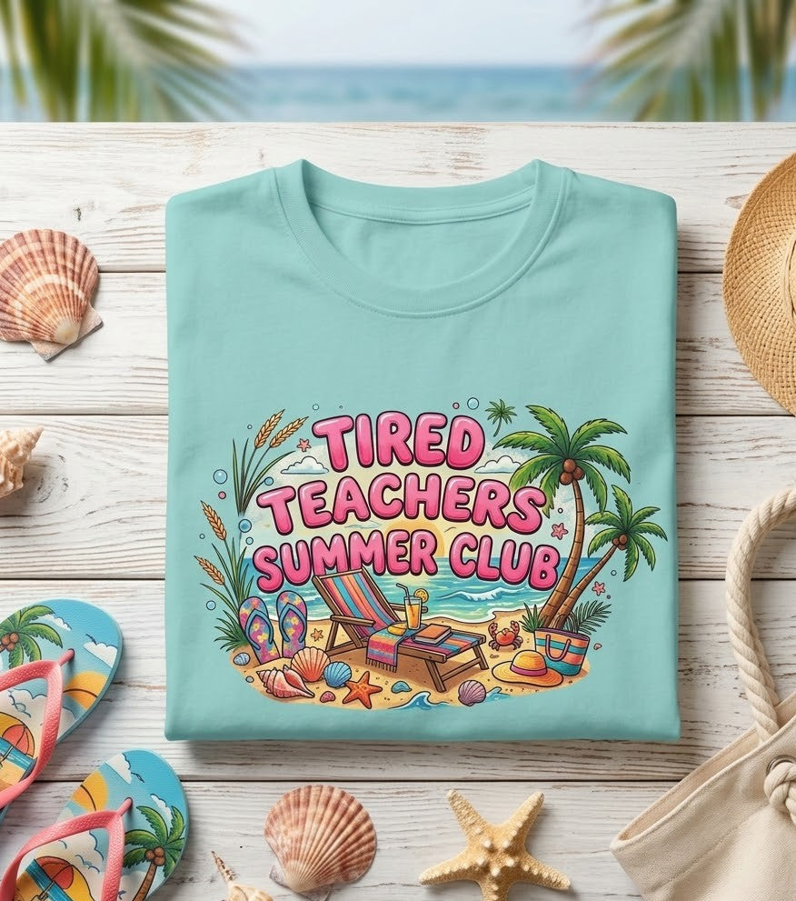 Tired Teacher Summer Club Boxy Tee
