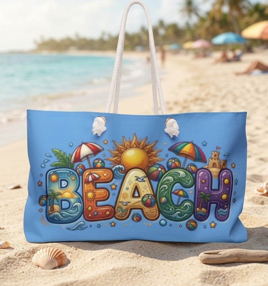 Beach Weekender Bag — Colorful Summer Graphic Travel Tote