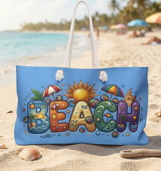 Beach Weekender Bag — Colorful Summer Graphic Travel Tote