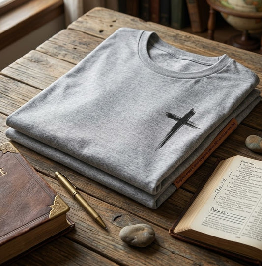 Forgiven Cross T-Shirt — 'Forgiven' Psalm 32:1 Christian Tee