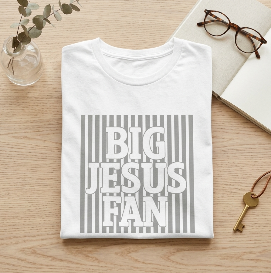 Big Jesus Fan T-Shirt — Bold Stripe Christian Faith Tee