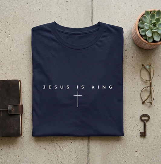 Jesus Is King T-Shirt — Minimal Christian Faith Tee with Cross