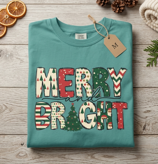 Merry Bright Christmas T-Shirt — Festive Holiday Graphic Tee