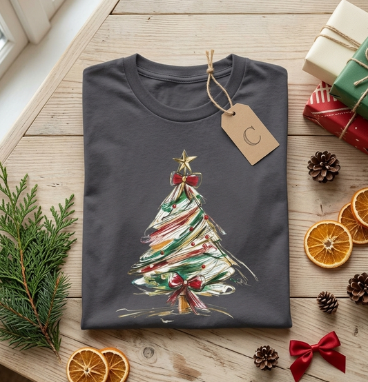 Christmas Tree Graphic Tee — Festive Painted Holiday T‑Shirt