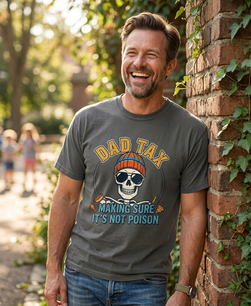 T-Shirt — “Dad Tax: Making Sure It’s Not Poison” Skull Graphic Fathers Day Tee
