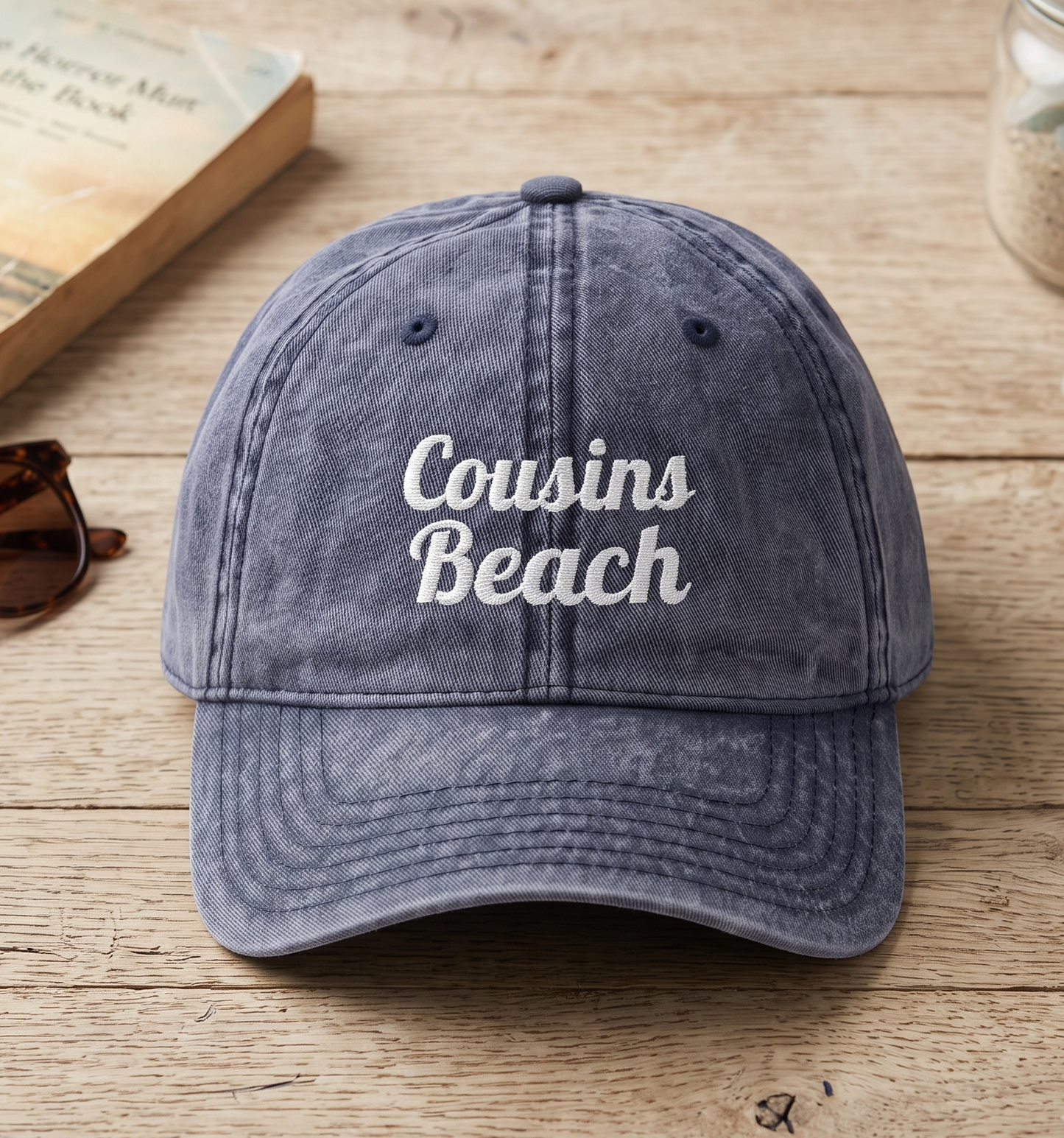 Vintage Embroidered Cap — "Cousins Beach" Distressed Baseball Hat