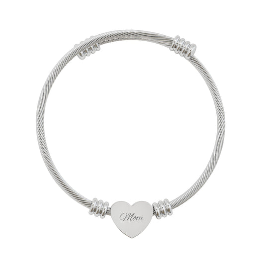 Engravable Heart Cuff Bracelet — Personalized Minimalist Bangle (Silver or Gold)