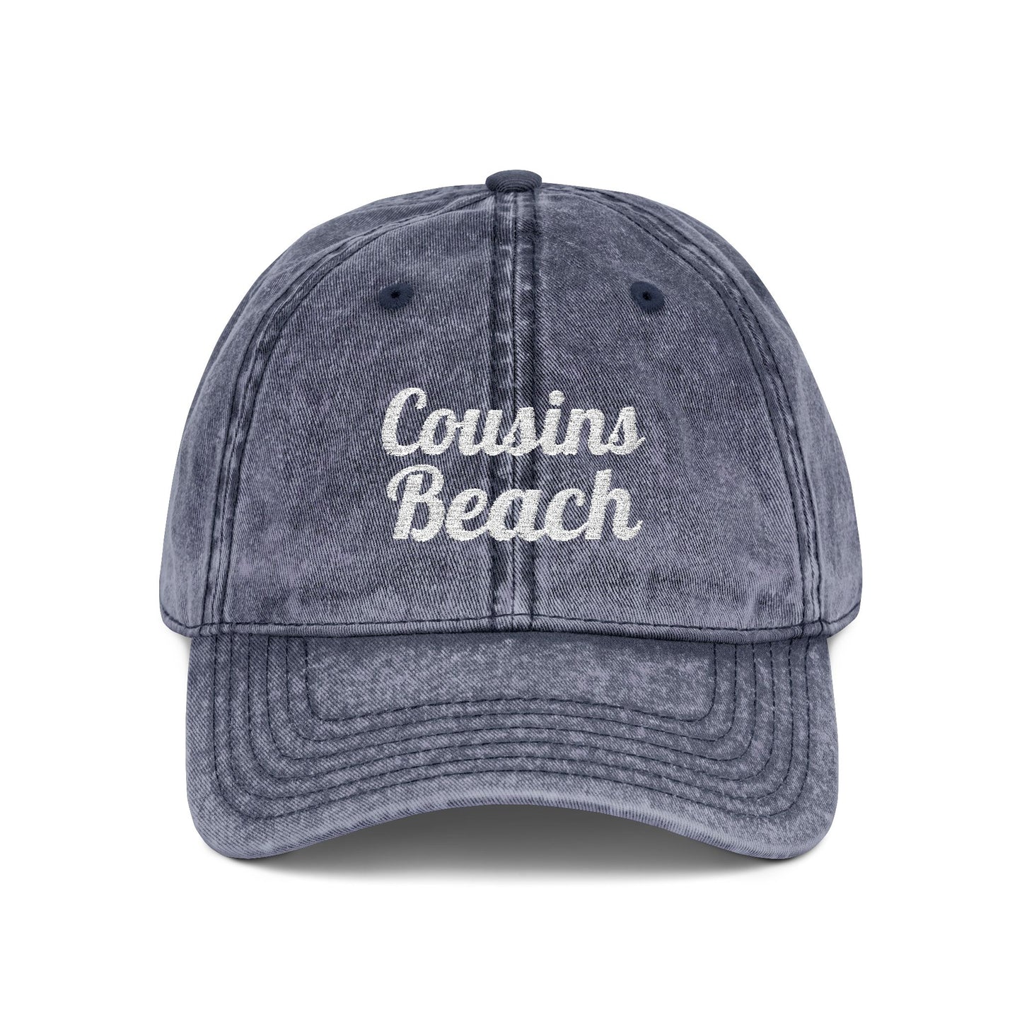 Vintage Embroidered Cap — "Cousins Beach" Distressed Baseball Hat
