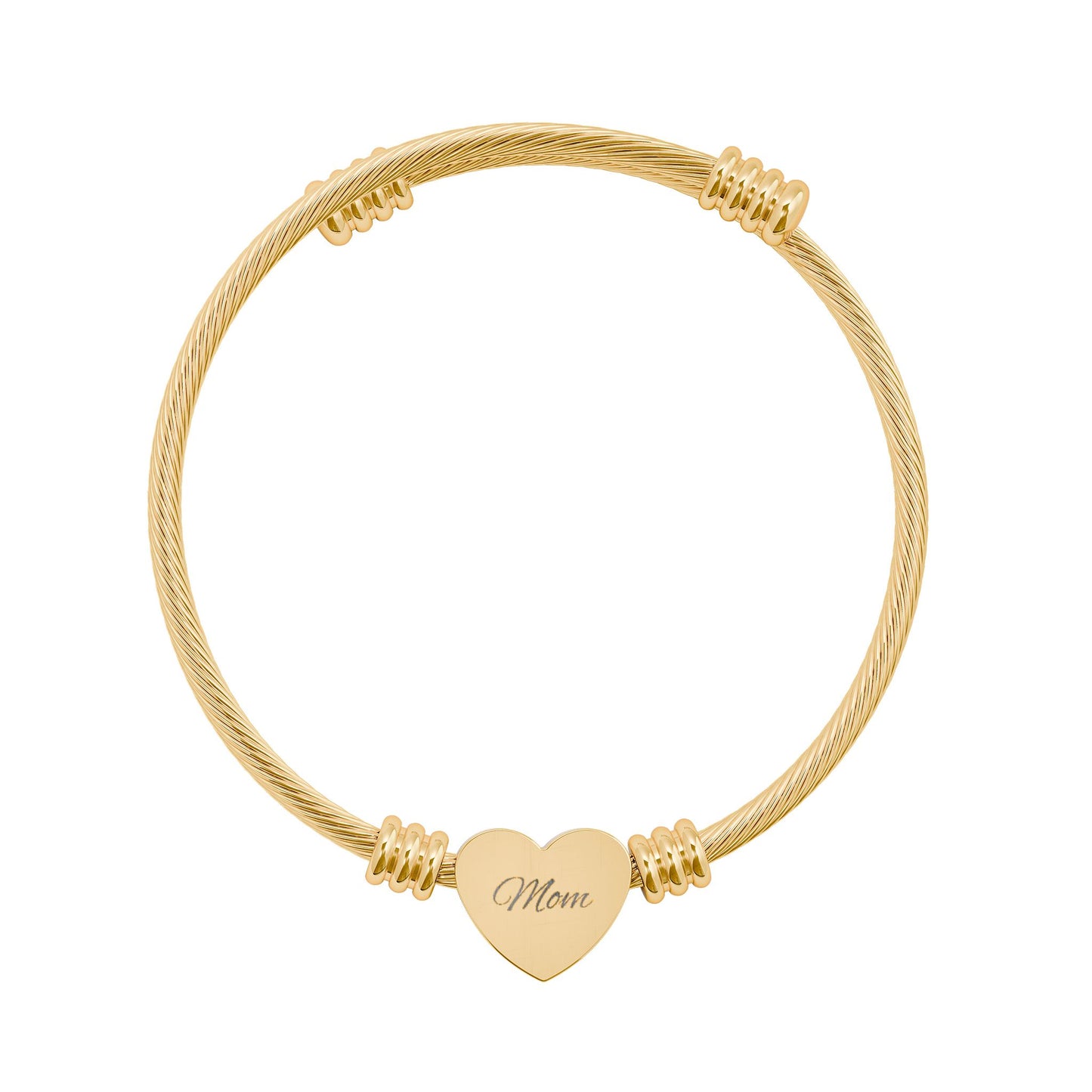 Engravable Heart Cuff Bracelet — Personalized Minimalist Bangle (Silver or Gold)